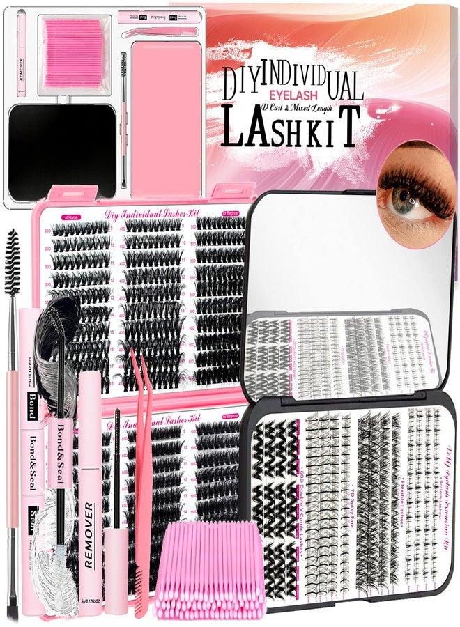 QUKLOGEN DIY Lash Extension Kit 802Pcs D Curl 4 styles Individual Lash with Bottom Lash Clusters Lash Bond and Seal,Quick Glue Remover Tweezers Eyelash Brush Mini Applicator (LASH002) - Image 1